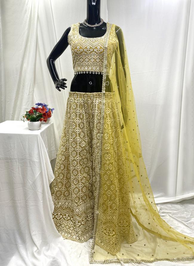 Net Yellow Wedding Wear Lucknowi Work Readymade Plazzo Suit